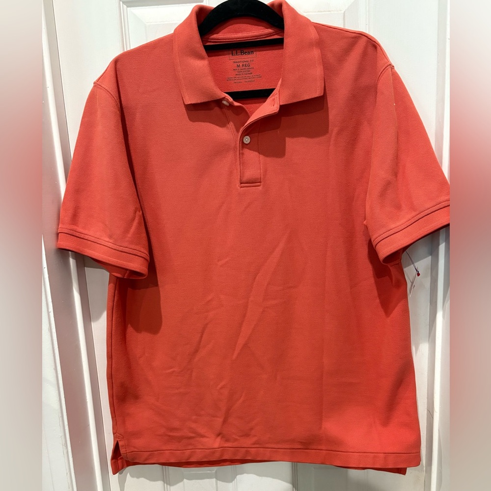 L.L. Bean Orange Polo Shirt Classic Style Soft Cotton